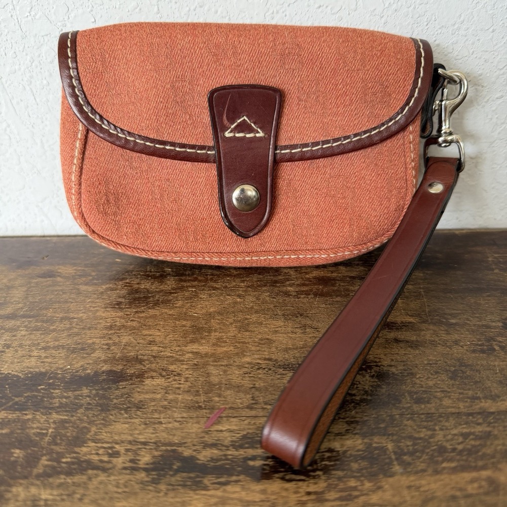 Dooney & Bourke Canvas Flap Wristlet Signature Leather Trim Y2K MINT Pink Red